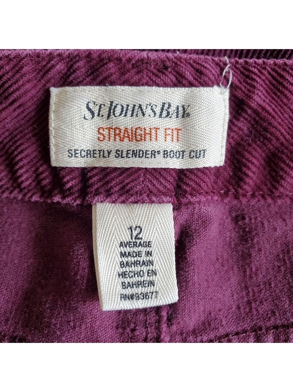 ST. JOHN'S BAY CORDUROY PANTS WOMEN 12 STRAIGHT-FIT SLENDER BOOT CUT PLUM PURPLE - Picture 8 of 11